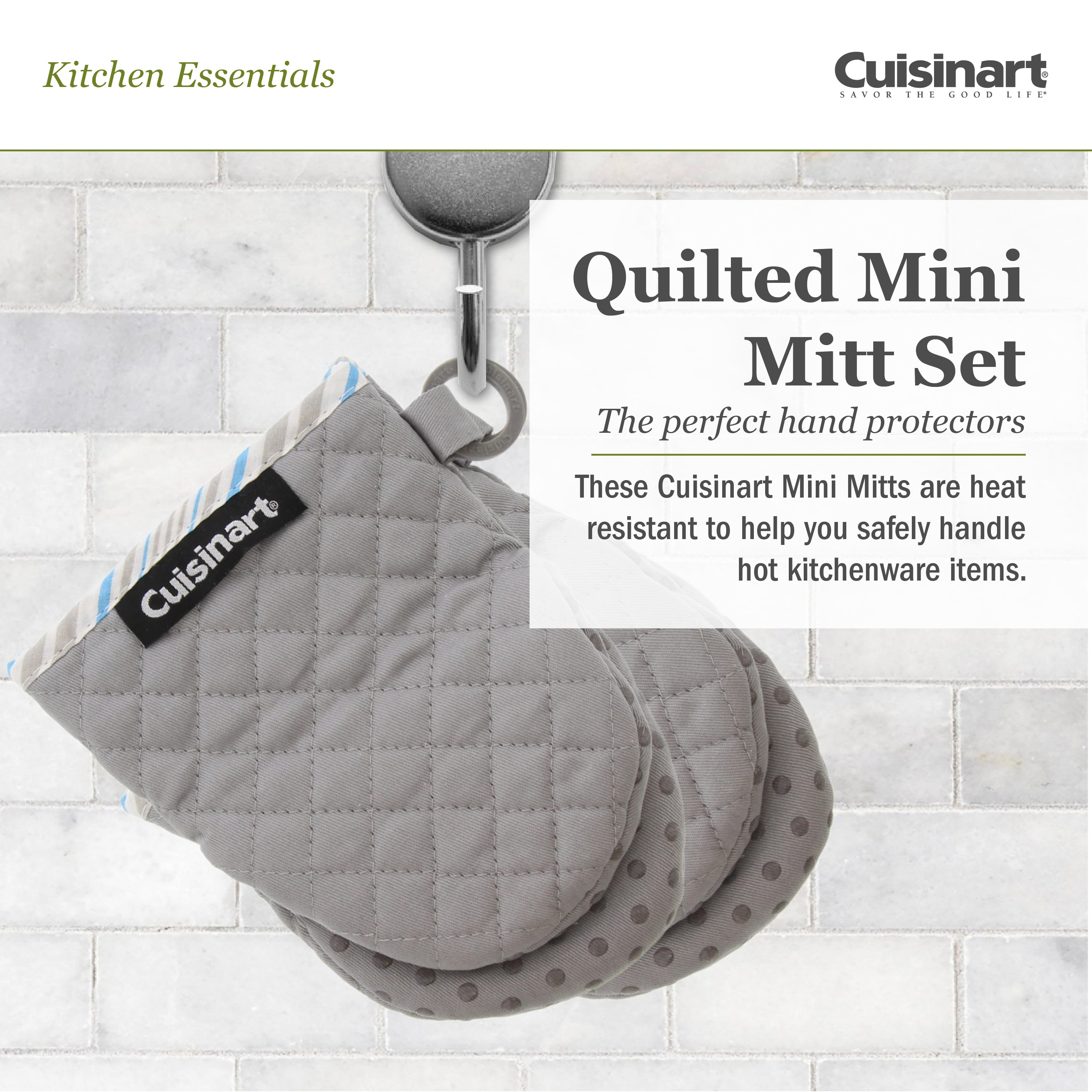 Cuisinart - High-Rise Gray & White Dot & Dash Pattern Mini Oven Mitt, 2-Pack