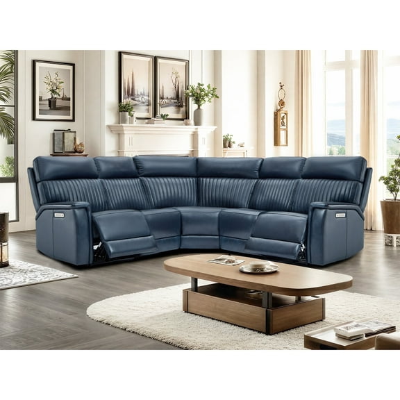105" Leather Reclining Sectional, 3 Power Recliners, Adjustable Lumbar Support & Headrest, Zero Gravity