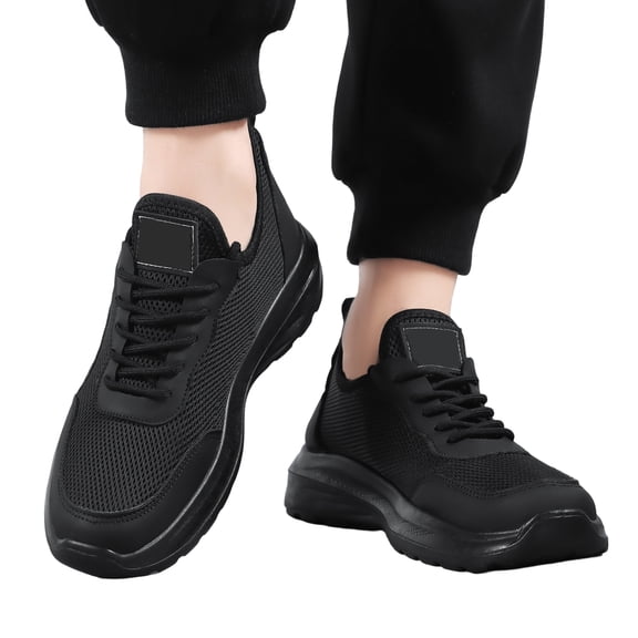 Domuza Men's Summer Breathable Mesh Walking Shoes, shock absorbing and non slip lightweight casual sneakers for all-day comfort. Black 8 (EU-41)