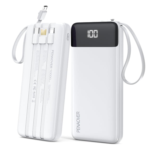Cargador portátil Power Bank penaover de 10000 mAh con cable