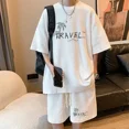 thumbnail image 3 of Chándal informal de moda de gran tamaño de verano, traje holgado para correr con diseño de gofre, camiseta holgada de manga corta y pantalones cortos deportivos, conjunto de 2 piezas para hombre, 3 of 5