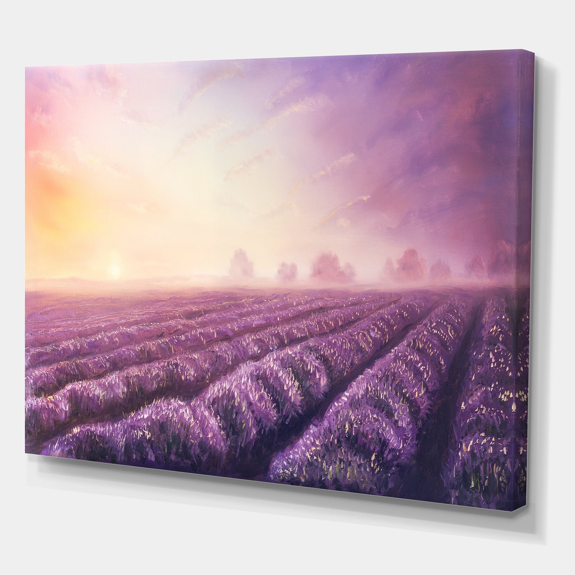 Designart ' Lavender Fields During Sunrise ' Modern Canvas Wall Art Print