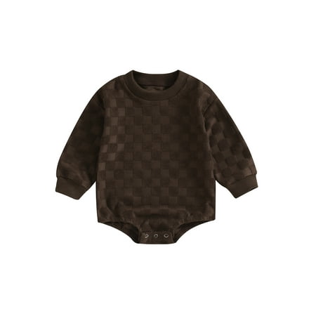

Bagilaanoe Newborn Baby Boy Oversized Romper Sweatshirt Long Sleeve Bodysuits Checkerboard Print Pullover 3M 6M 12M 18M Infant Casual Tee Tops