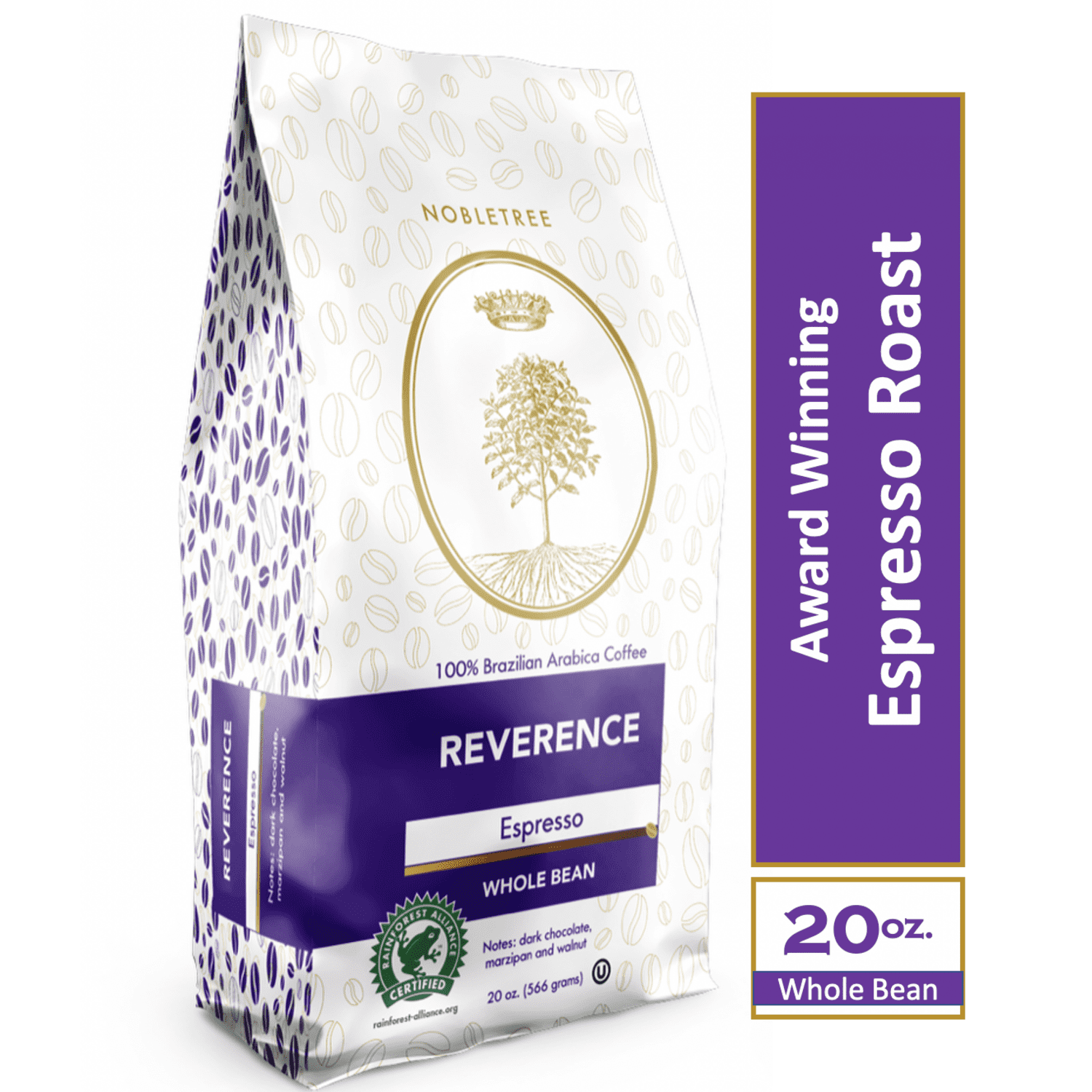 Nobletree Coffee Reverence, Espresso Roast, Whole Bean Gourmet Coffee, 20 oz Bag