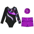 thumbnail image 4 of Alvivi Girls Metallic Long Sleeve Gymnastics Leotards Dancing Tumbling Bodysuit with Shorts Hairband Dark Pegasus 14, 4 of 7