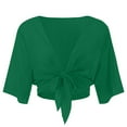 thumbnail image 5 of 2DXuixsh Womens Cardigan Sweaters Simple Women Tie Front Chiffon Short Sleeve Cropped Sheer Bolero Cardigan Crew Neck Classic Sweater Knit Cardigan Green Size L, 5 of 6