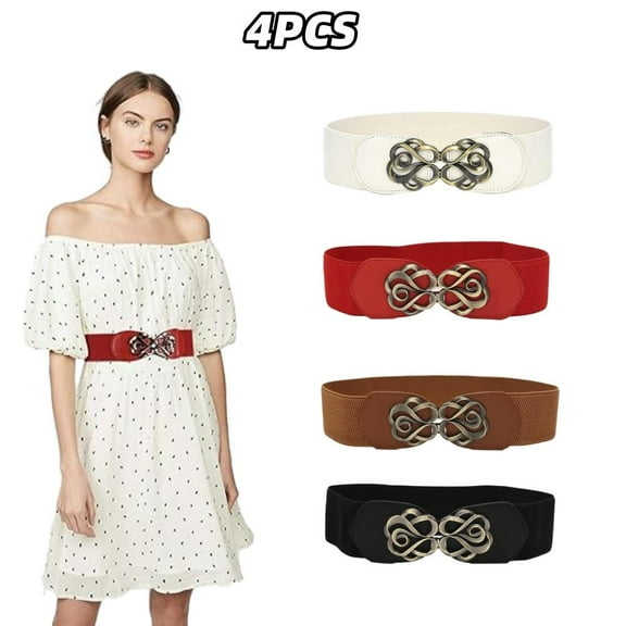 4Pcs Women Stretchy Belts for Dresses Suit for Waist Size 24"-27" Vintage Elastic Wide Waist Belts, Fashion Accessories