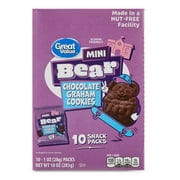 Great Value Mini Bear Chocolate Graham Cookies, 10 Snack Packs