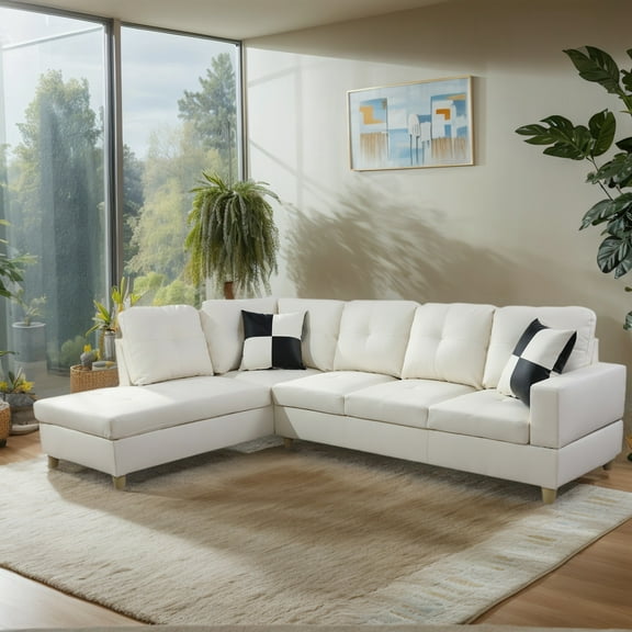 Hommoo Faux Leather Living Room Furniture Set, Sectional Sofa Set, Left Side, Brown