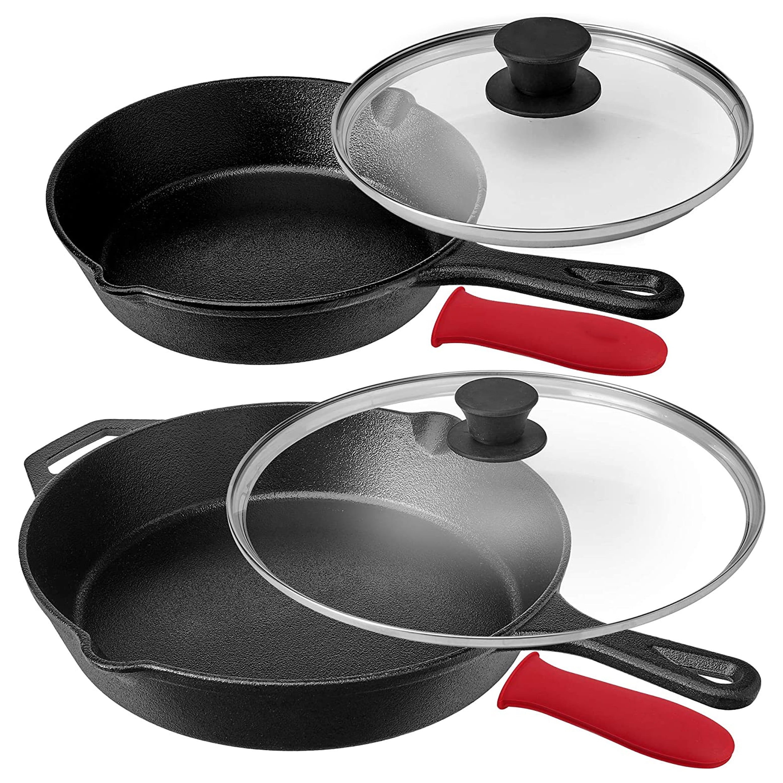 Renewed Stovetop Heat-Resistant Holders Induction Safe Indoor and Outdoor Use Oven Safe Cookware Pre-Seasoned Cast Iron Skillet Set Grill 8-Inch and 12-Inch 