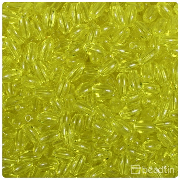 BeadTin Yellow Transparent 9mm Oat Plastic Beads (500pcs)