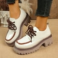 thumbnail image 6 of Womens White Platform Oxford Shoes - Retro Lace-Up Chunky Sole Footwear, Glossy PU Material with Color-Blocked Toe, Versatile Comfortable Style,Size 37, 6 of 9