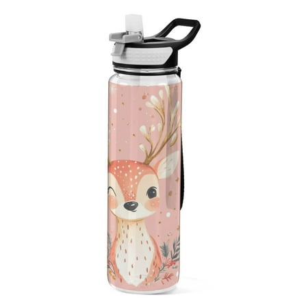 

Sports Water Bottle 1000ML Tritan Food Grade Clear Water Bottle Fitness Outdoor Sports BikePink Christmas Deer