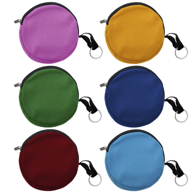 Aspire 6-Pack Cotton Canvas Round Keychain Pouches, Coin Purses, Mixed Earbud Pouch, 4 Inch