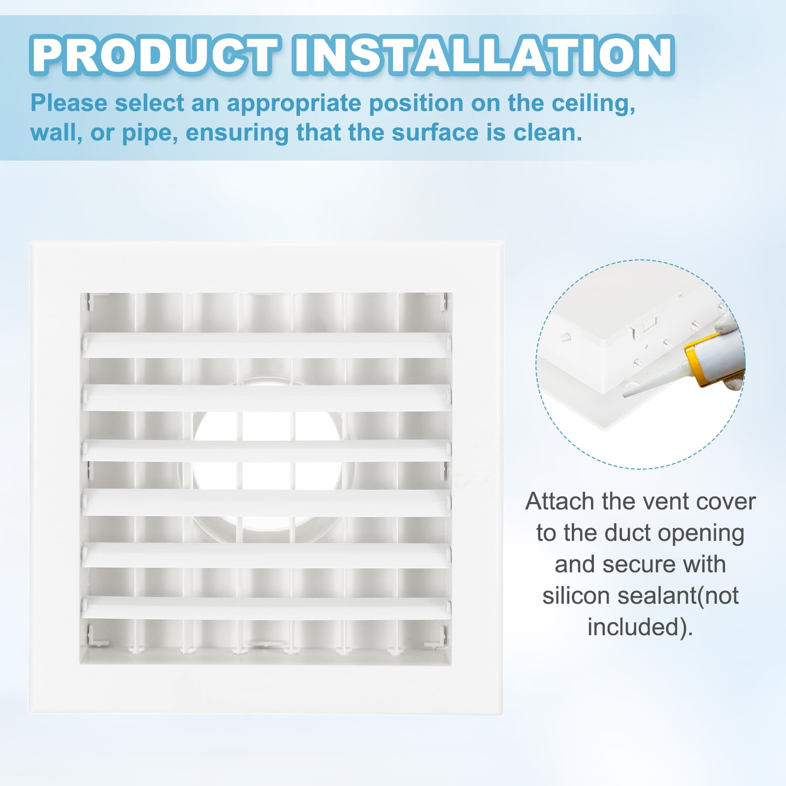 Uxcell 8 x 8 Inch Square Vent Cover, 4 Inch Dia. Adjustable Air Diffuser, White