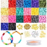 5000 Pcs 20 Colors 6mm Flat Round Polymer Clay Spacer Beads for Jewelry Making, Handmade Loose Spacer Beads, Bracelets Necklace Earring DIY Craft Kit with Decorative Accessories