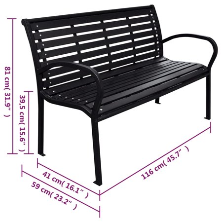 vidaXL ガーデンベンチ 116 cm スチール WPC ブラック家具 アウトドア家具 屋外椅子 アウトドアベンチ 代引不可