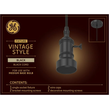 GE Black Finish Light Bulb Pendant