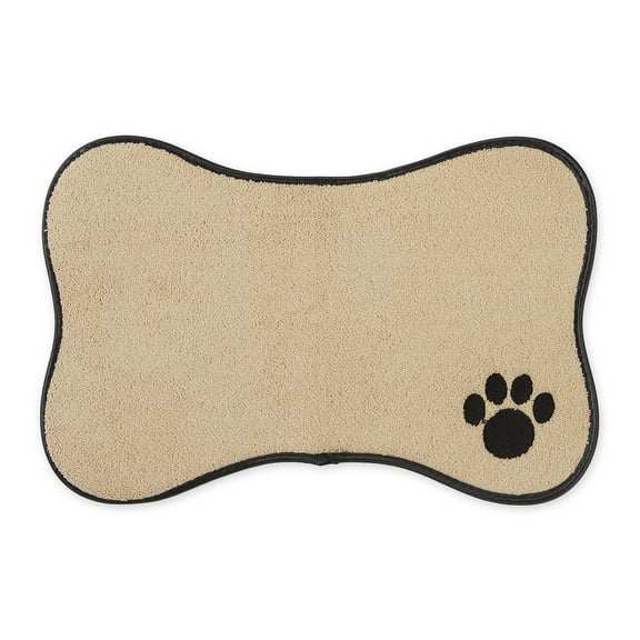 Bone Dry Embroidered Microfiber Bone Shape Pet Food Mat, Taupe, Medium
