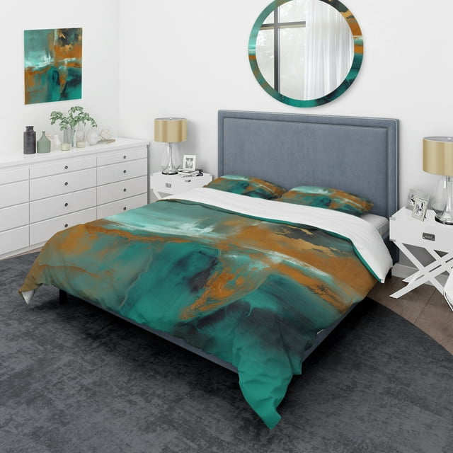 Designart "Harmonious Teal Balance I" Abstract Bedding Covert Set - Modern Teal Bed Set With 1 Shams