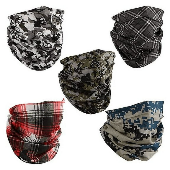 Motique Accessories Set of 5 Neck Gaiters Tube Face Scarves Balaclavas for Adults-Camo Checkered