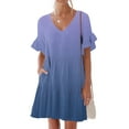 thumbnail image 3 of Efsteb Womens Summer Dresses 2025 V-Neck Pleated Dress with Pocket Summer Gradient Color Print Short Sleeve Casual Fashion Comfy Sundresses Dresses (Sky Blue,L), 3 of 7