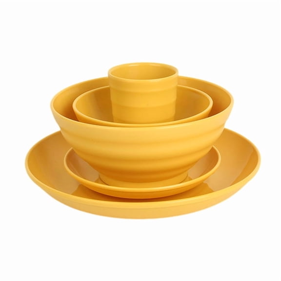 Zhuge 10pcs Wheat Straw Dinnerware ,Reuasble Plates,Unbreakable Dinner Plates-Yellow