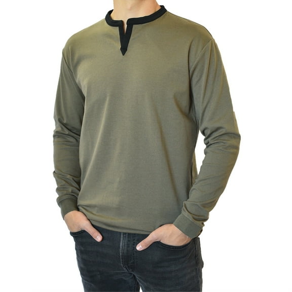 Long Sleeve Henley Slit Collar