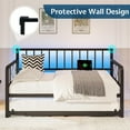 thumbnail image 4 of Jocisland Twin DayBed with Charging Station and LED Lights, Metal Twin Daybed with Trundle, Versatile Sofa Bed Frame with Steel Slat Support for Living Room, Bedroom, Guest Room, Black (Dark Black), 4 of 9
