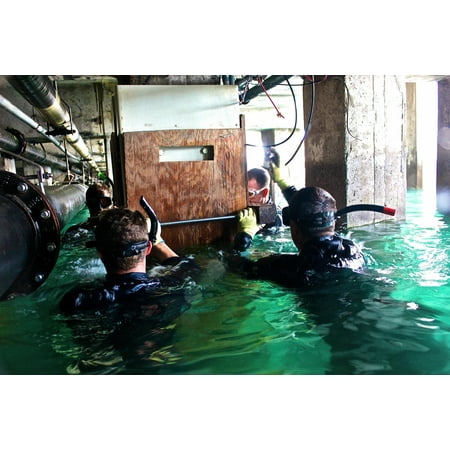 Refurb Print (Canvas Print Divers assigned to Underwater Construction Team 2 refurbish a pier at Joint Base Pearl Harbor-Hickam Stretched Canvas 10 x)