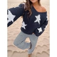 thumbnail image 5 of Women'S Star Pattern V-Neck Batwing Sleeve Off-Shoulder Casual Sweater Pullover Dark Blue M, 5 of 7