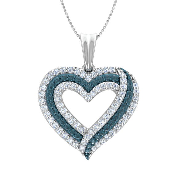1/2 Carat Blue Diamond & White Diamond Heart Pendant Necklace in 925 Sterling Silver