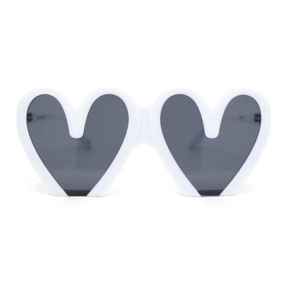Womens Retro Cropped Heart Plastic Valentines Sunglasses White - Black