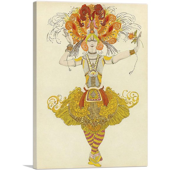 ARTCANVAS Costume Design For Firebird 1922 Canvas Art Print by Leon Bakst - Size: 12" x 8" (0.75" Deep)