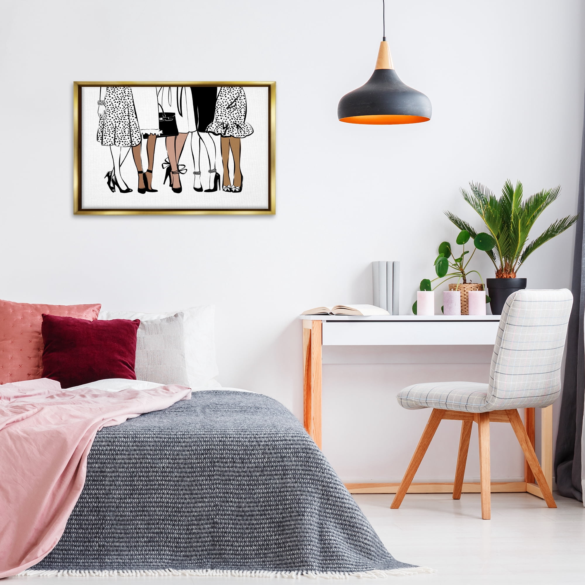 Stupell Industries Trendy Fashion Girlfriends People Painting Gold Floater Framed Canvas Art Print Wall Art, 31 x 21
