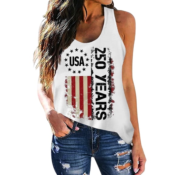 Wang6 Womens USA 250th Anniversary Tank Tops Plus Size 4th of July Sleeveless Tshirts America Patriotic Veteran Tops Independence Day Graphic Tees 0526liWhite XL
