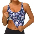 thumbnail image 3 of Picia Skull flower white blue Sports Bra for Women,Padded Strappy Sports Bras Medium Support Yoga Bra with Removable Cups,Running Yoga Bra-Small, 3 of 9