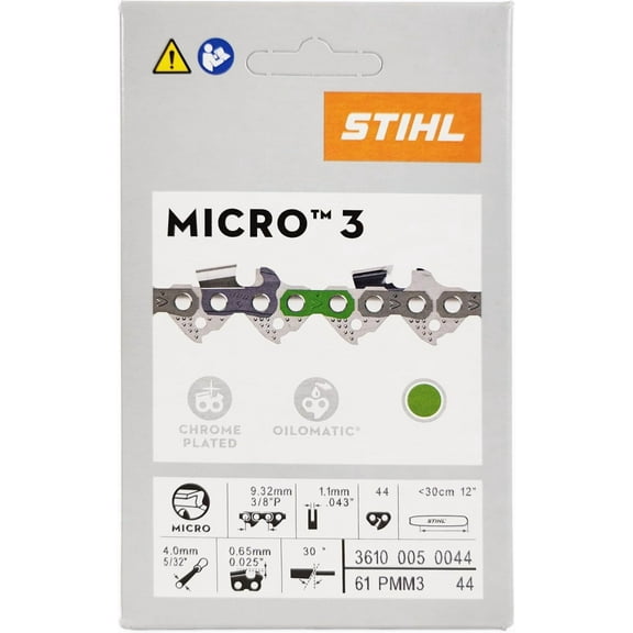 - OEM 12" Chainsaw Chain 0.375" Pitch (3/8P), 0.043" Gauge, 44 Drive Link, Picco Micro Mini (61PMM3 44) Fits STIHL Chainsaws and Pole Pruners 3610-005-0044