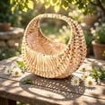 thumbnail image 5 of Yakvarog Handwoven Rattan Flower Girl Basket with Handle, Half-Moon Small Wicker Basket for Wedding, Bridal Shower, Petal Toss, Bridesmaid Gifts & Rustic Farmhouse Home Decor, 5 of 8