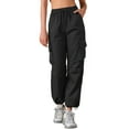 thumbnail image 1 of Pantalones cargo largos casuales de cintura alta con bolsillos para mujeres Y2K de INSPIRE CHIC, talla XS, color negro, 1 of 6