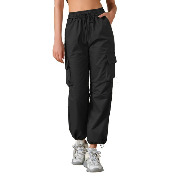 INSPIRE CHIC Women's Y2K Streetwear High Waisted Pockets Casual Long Cargo Pants Trousers XS Black