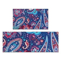 Blue Pioneer Flower and Paisley Pattern Kitchen Rugs Sets Of 2,Anti Fatigue Kitchen Mat Rugs Non Slip Washable,Decorative Kitchen Floor Mats for Kitchen,Sink,Laundry,17"x30" 17"x47"