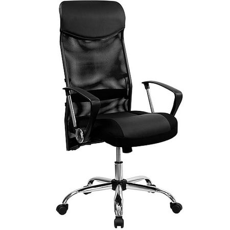 split leather high-back office chair with mesh back, black split leather high-back office chair with mesh back, black