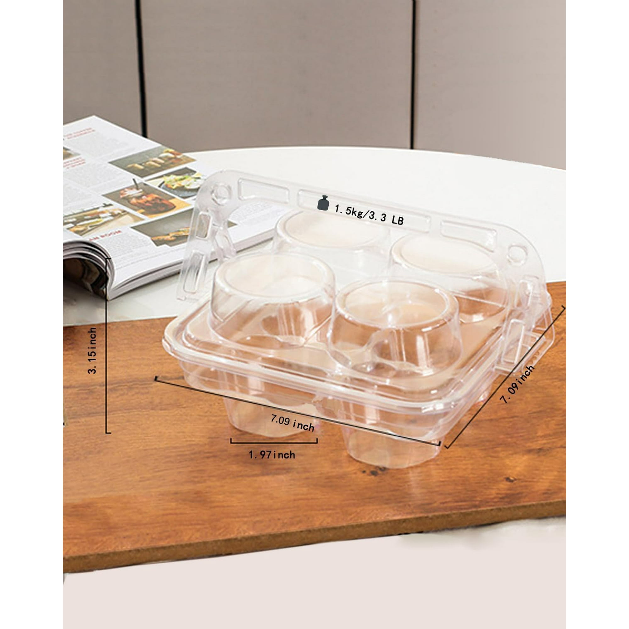 Cupcake Containers 6 Count , Half Dozen Clear Cupcake Boxes with Handle, Plastic Cupcake Holders with Detachable Tall Dome Lid, Disposable Muffin Cupcake Carriers, BPA Free