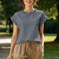 thumbnail image 6 of ClodeEU Women's Round Neck Short Sleeve Ruff Trim T-Shirt,Casual Loose Fit Solid Color Blouse Top for Summer Gray,Women's Plus M, 6 of 7