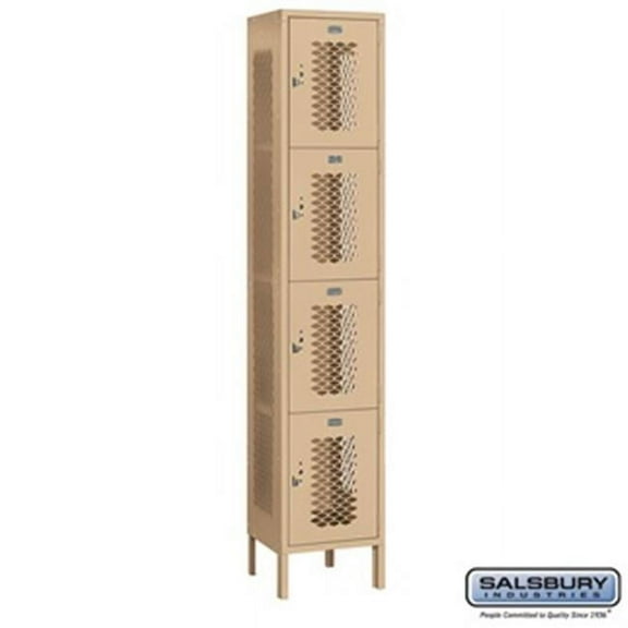Salsbury 84165TN-A 1 x 6 x 15 in. Four Tier Extra Wide Vented Metal Locker, Tan - Assembled