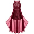 thumbnail image 4 of YONGHS Kids Girls Maxi Romper Dress Sequined Party Formal Jumpsuit Gown A Burgundy 14, 4 of 7