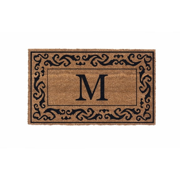 CocoMatsNMore Monogram (F) Vinyl Backed Black Rolling Scrolls Border Doormats 38" x 60"