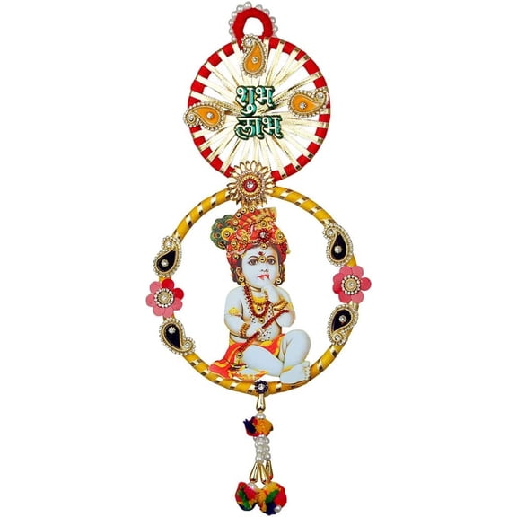 Auspicious Laddu Gopal Shubh Labh Toran Bandanwar Door Hanging Wall Decor Bal Krishna Toran for Festival Decoration Handcrafted Toran Valance for Religious Showpiece for Home Décor Decorations