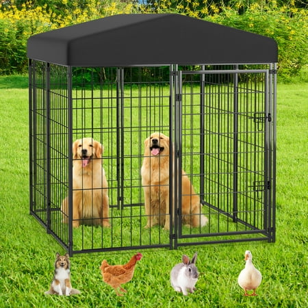 Anyask Universal Heavy Duty Large Metal Dog Kennel Playpen with Sun/Rain Proof Top for Dog Cat Duck Chicken Outdoor Excerise (4 L x 4 W x 4.5 H)